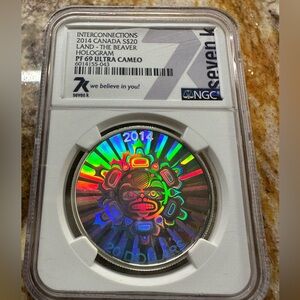 7K Interconnections 2014 $20 Land The Beaver Hologram NGC PF69 UC .999 Mint 7500
